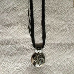 Necklace multi strand strings with a metal pendant 19"